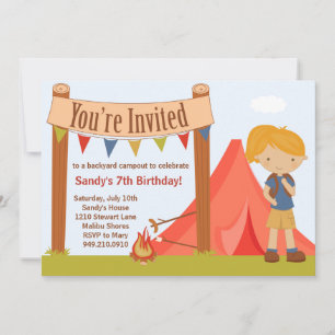Camping Birthday Party Invitation Kaart