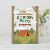 Camping Birthday Party Invitation Kaart (Staand voorkant)