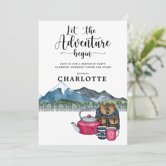 Camping Birthday Party Invitation Kaart (Staand voorkant)