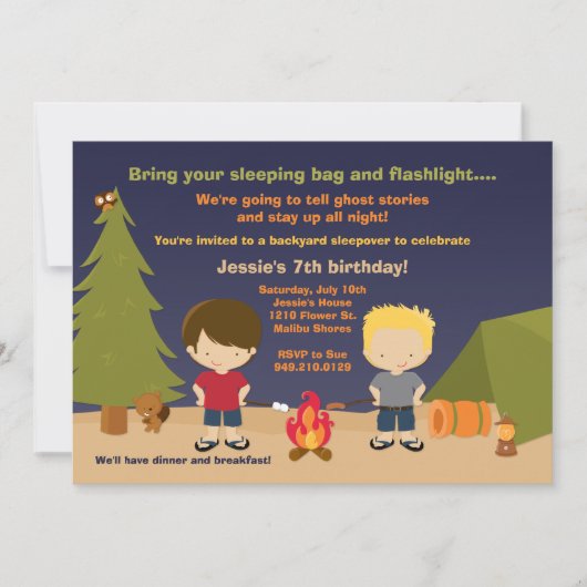 Camping Birthday Party Invitation Kaart (Voorkant)