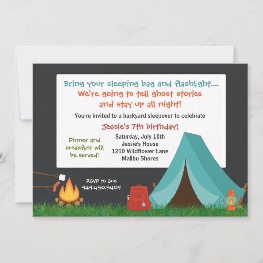 Camping Birthday Party Invitation Kaart (Voorkant)