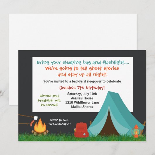 Camping Birthday Party Invitation Kaart (Voorkant / Achterkant)