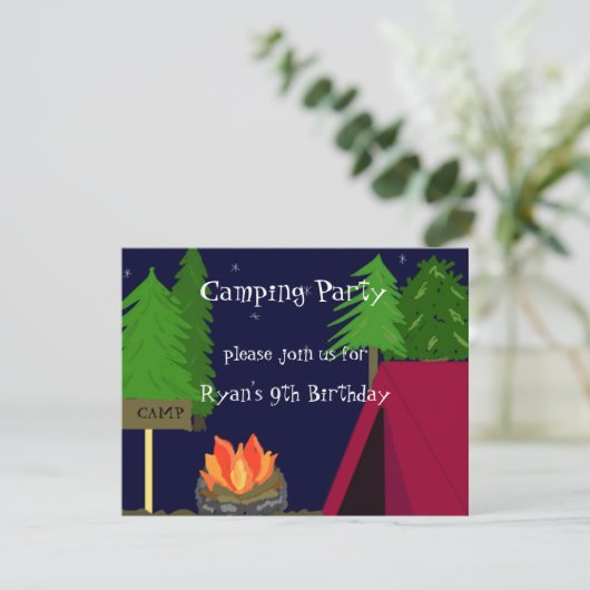 Camping Birthday Party Invitation Kaart (Staand voorkant)