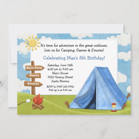 Camping Birthday Party Invitation Kaart (Voorkant)