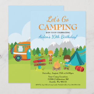 Camping Birthday Party Invitation Kaart