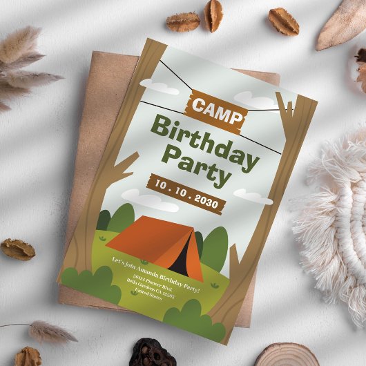 Camping Birthday Party Invitation Kaart