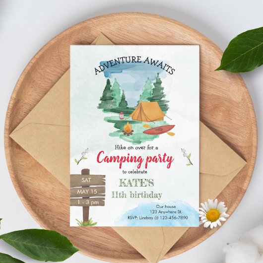 Camping Birthday Party Invitation Kaart