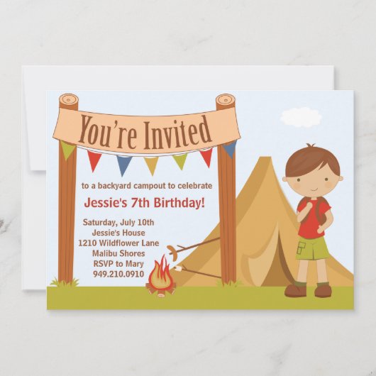 Camping Birthday Party Invitation Kaart (Voorkant)
