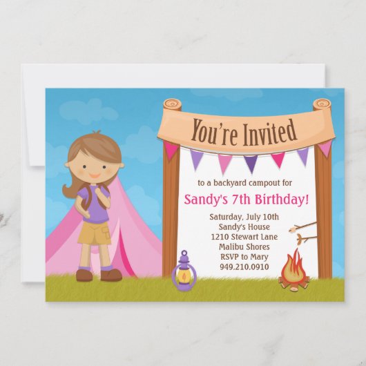 Camping Birthday Party Invitation Kaart (Voorkant)
