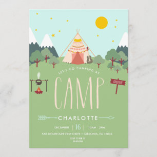 Camping Birthday Party Invitation roze Green Kaart