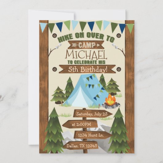 Camping Birthday Party Invite Boy Kaart (Voorkant)