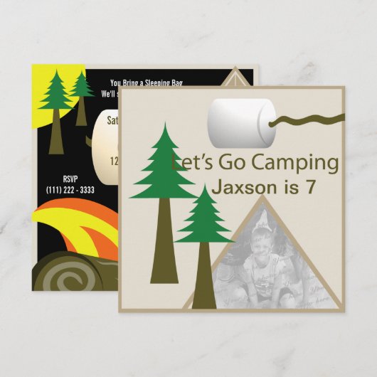 Camping Birthday Party Kaart (Voorkant / Achterkant)