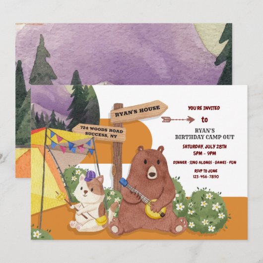 Camping Birthday Party Kaart (Voorkant / Achterkant)