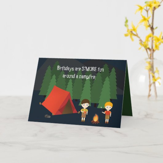 Camping Birthday Party Kaart (Gele Bloem)