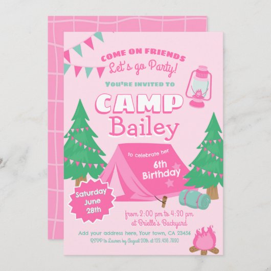 Camping Birthday Party Kaart (Voorkant / Achterkant)