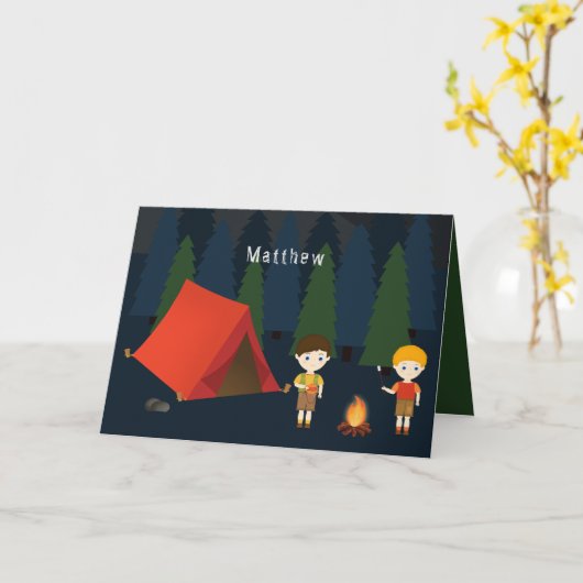 Camping Birthday Party Kaart (Gele Bloem)