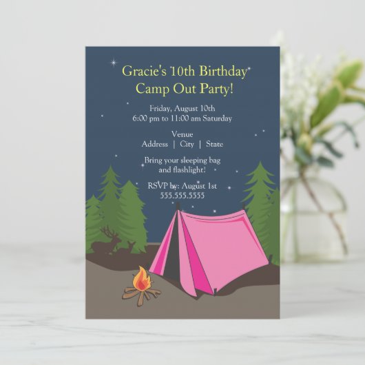 Camping Birthday Party | Meisje Kaart (Staand voorkant)