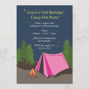 Camping Birthday Party Meisje Kaart