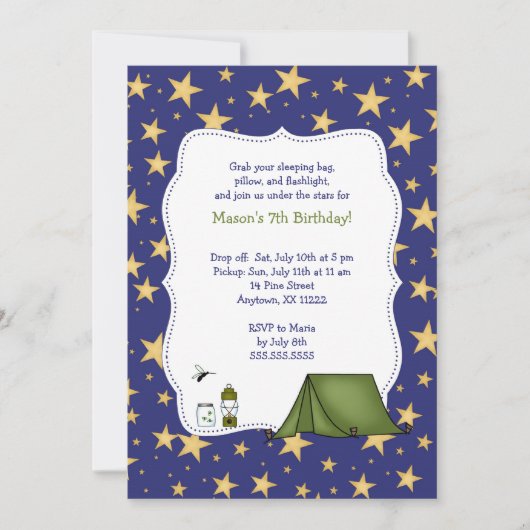 Camping Birthday Party nodigt uit Kaart (Voorkant)