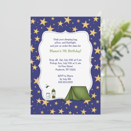 Camping Birthday Party nodigt uit Kaart (Staand voorkant)