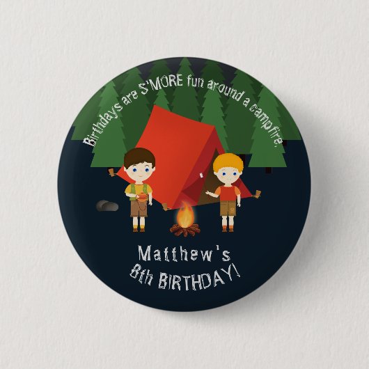 Camping Birthday Party Ronde Button 5,7 Cm (Voorkant)