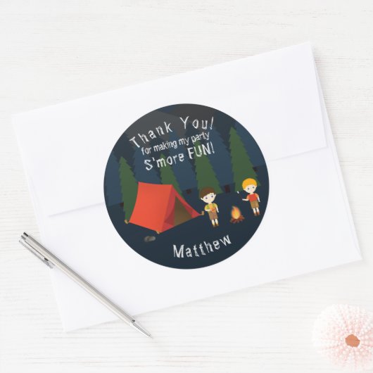 Camping Birthday Party Ronde Sticker (Envelop)