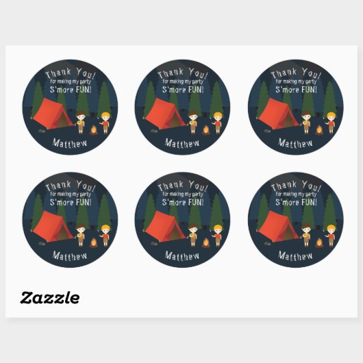 Camping Birthday Party Ronde Sticker (Vel)
