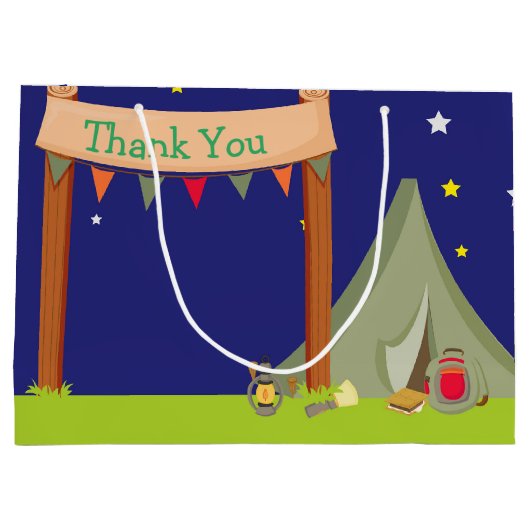 Camping Birthday Party Sleepover Khaki Green Groot Cadeauzakje (Achterkant)