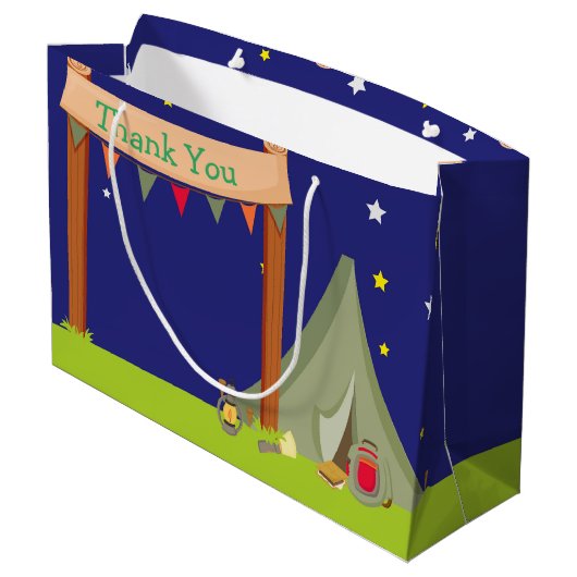 Camping Birthday Party Sleepover Khaki Green Groot Cadeauzakje (Achterkant Gekanteld)