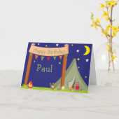 Camping Birthday Party Sleepover Khaki Green Kaart (Gele Bloem)