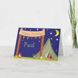 Camping Birthday Party Sleepover Khaki Green Kaart