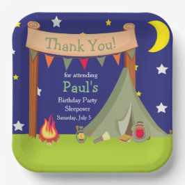 Camping Birthday Party Sleepover Khaki Green Papieren Bordje