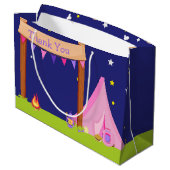 Camping Birthday Party Sleepover Pink en Paars Groot Cadeauzakje (Achterkant Gekanteld)