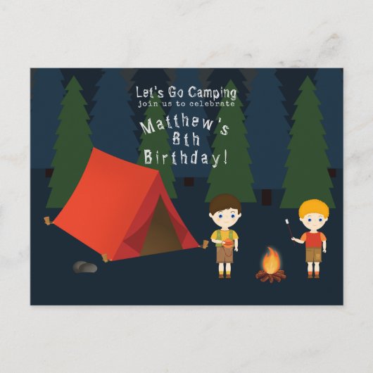 Camping Birthday Party Uitnodiging Briefkaart (Voorkant)