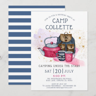 Camping Birthday Party under the Stars Invitation Kaart