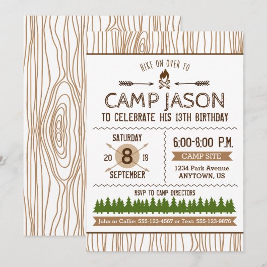 Camping Birthday Uitnodiging (Voorkant / Achterkant)