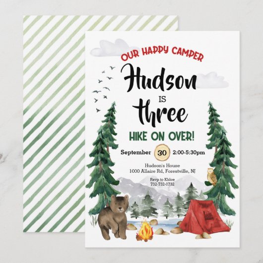 Camping Birthday Uitnodiging (Voorkant / Achterkant)
