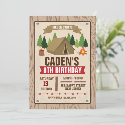 Camping Birthday Uitnodiging (Staand voorkant)