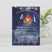 Camping Bonfire Birthday Party Invitation Kaart (Staand voorkant)