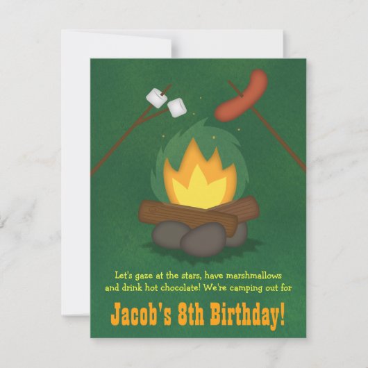 Camping Bonfire Birthday Party Invitations Kaart (Voorkant)