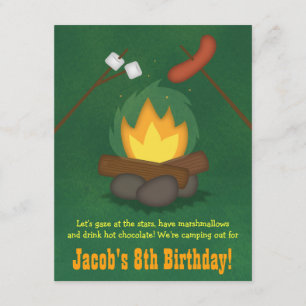 Camping Bonfire Birthday Party Invitations Kaart