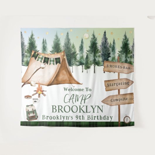 Camping Bonfire Campfire S'mores Outdoor Verjaarda Wandkleed (Voorkant (horizontaal))