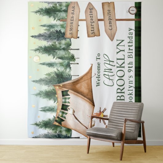 Camping Bonfire Campfire S'mores Outdoor Verjaarda Wandkleed (In situ)