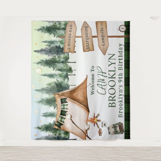 Camping Bonfire Campfire S'mores Outdoor Verjaarda Wandkleed (Voorkant)