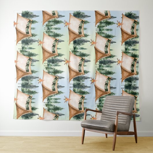 Camping Bonfire Campfire S'mores Outdoor Verjaarda Wandkleed (In Situ (horizontaal))