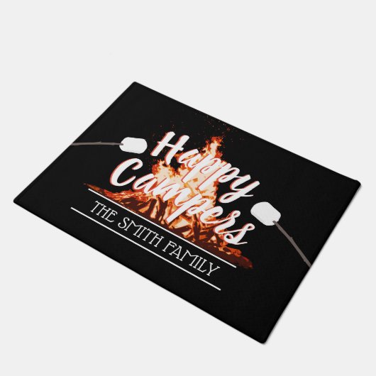 Camping Bonfire Happy Campers Familienaam Deurmat (Schuin)