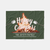 Camping Bonfire Happy Campers Forest Green Family Fleece Deken (Voorkant (Horizontaal))