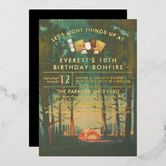 Camping Bonfire S'mores Birthday Party Folie Uitnodiging (Voorkant / Achterkant)