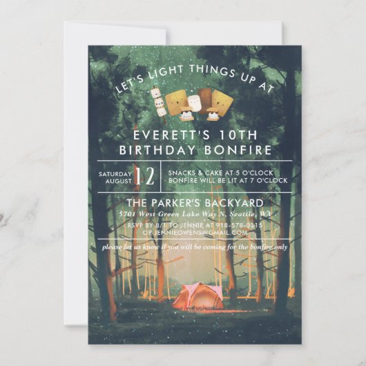 Camping Bonfire S'mores Birthday Party Kaart (Voorkant)