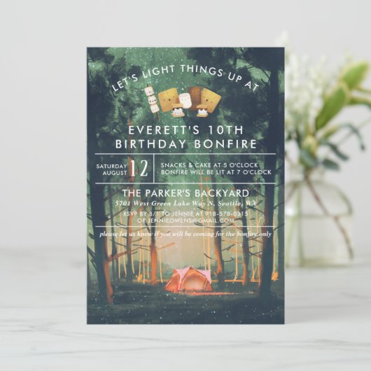 Camping Bonfire S'mores Birthday Party Kaart (Staand voorkant)